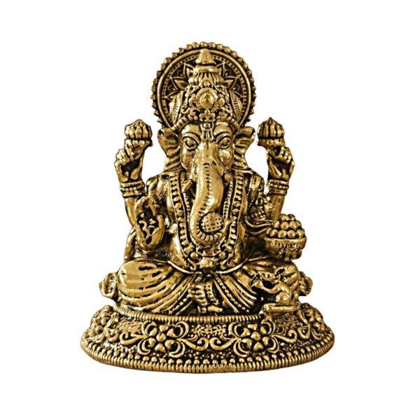 Estátua Ganesha em Metal Dourado Modelo 2