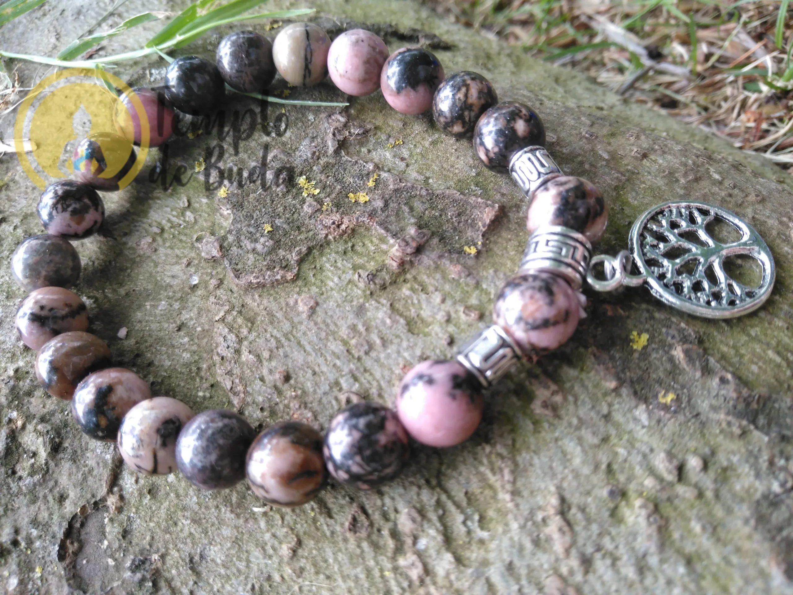 Pulseira Rodonita com Árvore da Vida