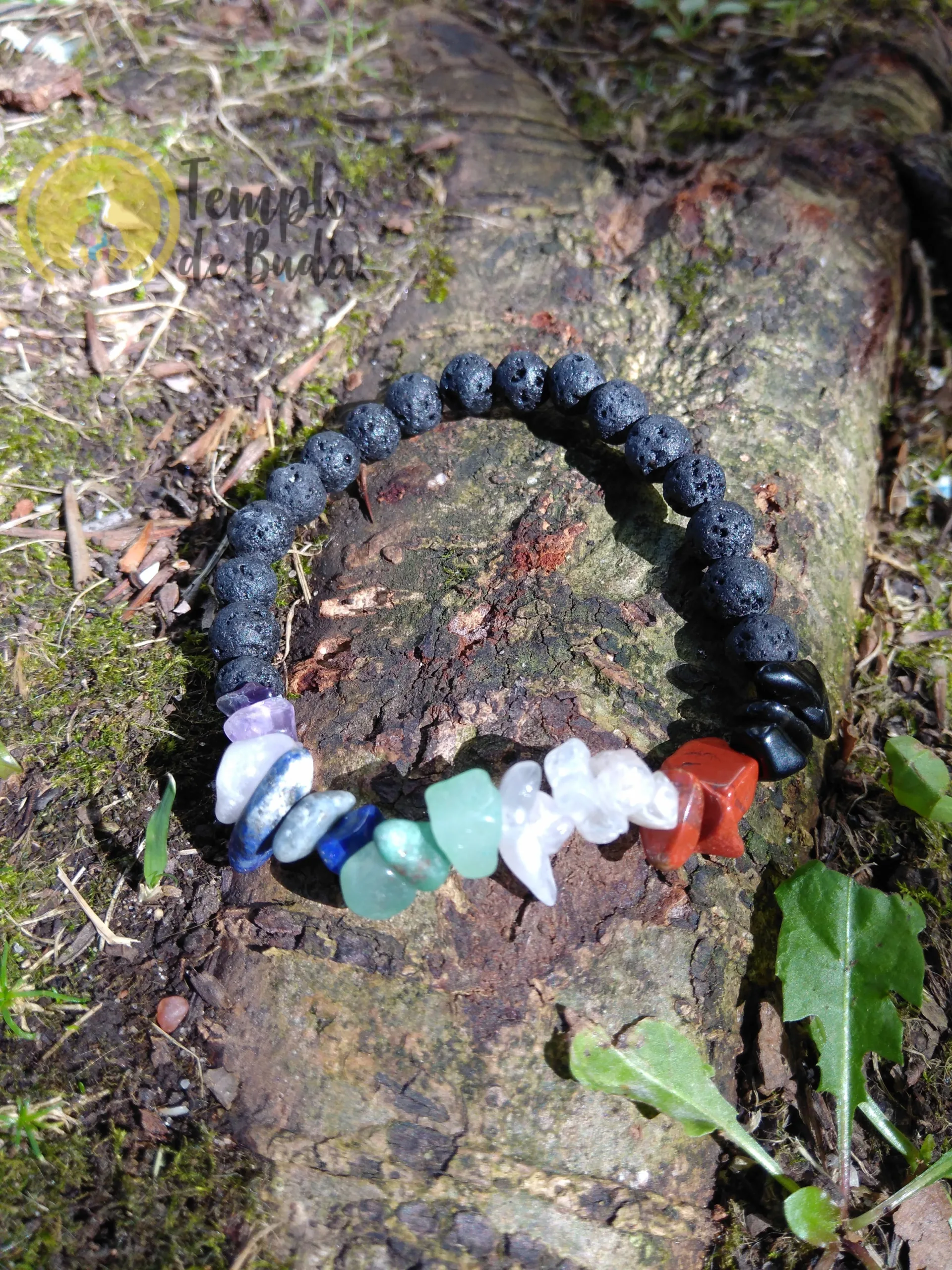 Pulseira Pedra Lava e Chakras Chips