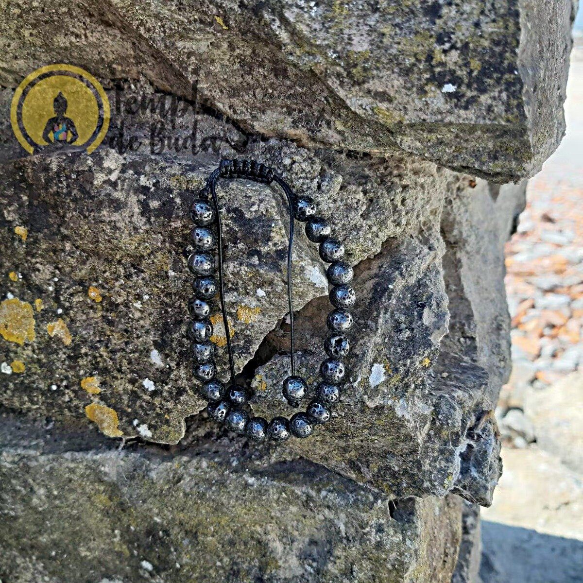 Pulseira Pedra Lava Metalizada com cordão regulável