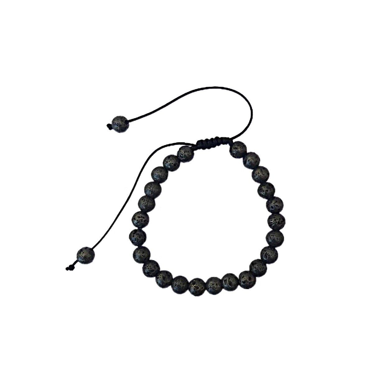 Pulseira Pedra Lava Metalizada com cordão regulável